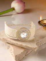 Women's Gold Tone Dazzling Austrian Diamonds Multistrand Pearls Bracelet-ZPFK16599