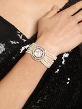 Women's Gold Tone Dazzling Austrian Diamonds Multistrand Pearls Bracelet-ZPFK16599