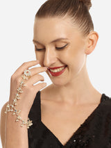 Women's Gold Tone Kundan & Pearls Embellished Ethnic Hand Harness-ZPFK16602