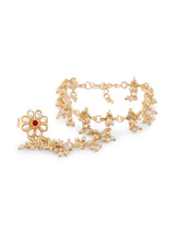 Women's Gold Tone Kundan & Pearls Embellished Ethnic Hand Harness-ZPFK16602