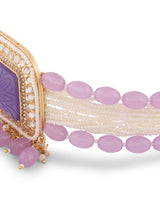 Women's Purple Multistrand Kundan Stones & Beads Choker Necklace Earring & Ring Set-ZPFK16606