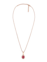 Women's Pink Rose Gold Contemporary Cubic Zirconia Pearl Embellished Pendant and Chain