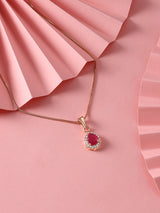 Women's Pink Rose Gold Contemporary Cubic Zirconia Pearl Embellished Pendant & Chain-ZPFK16622