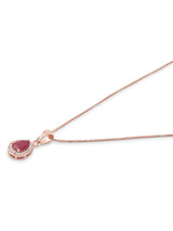 Women's Pink Rose Gold Contemporary Cubic Zirconia Pearl Embellished Pendant & Chain-ZPFK16622