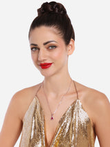 Women's Pink Rose Gold Contemporary Cubic Zirconia Pearl Embellished Pendant & Chain-ZPFK16622