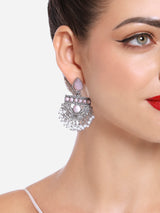 Women's Pink Silver Oxidised Stones & Beads Traditional Drops Earring-ZPFK16697