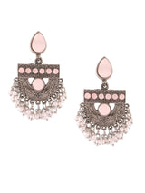 Women's Pink Silver Oxidised Stones & Beads Traditional Drops Earring-ZPFK16697