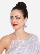 Women's Pink Silver Oxidised Stones & Beads Traditional Drops Earring-ZPFK16697