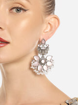 Women's Pink Silver Oxidised Stones and Beads Traditional Dangle Earring