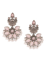 Women's Pink Silver Oxidised Stones and Beads Traditional Dangle Earring