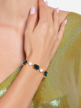 Women's Green Artificial Stones & Pearls Adjustable Bracelet-ZPFK16715