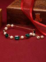 Women's Green Artificial Stones & Pearls Adjustable Bracelet-ZPFK16715