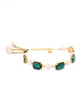 Women's Green Artificial Stones & Pearls Adjustable Bracelet-ZPFK16715