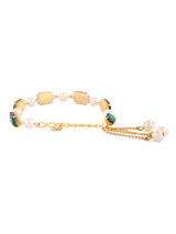 Women's Green Artificial Stones & Pearls Adjustable Bracelet-ZPFK16715