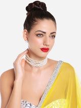 Women's White Pearls Multistrand Beaded Choker Necklace and Earring Set