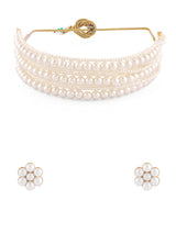 Women's White Pearls Multistrand Beaded Choker Necklace and Earring Set