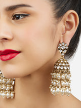 Women's Gold Tone Kundan and Cluster Pearl Drop Traditional Jhumka Earring