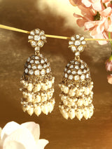 Women's Gold Tone Kundan and Cluster Pearl Drop Traditional Jhumka Earring