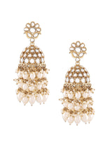 Women's Gold Tone Kundan and Cluster Pearl Drop Traditional Jhumka Earring