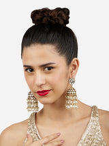 Women's Gold Tone Kundan and Cluster Pearl Drop Traditional Jhumka Earring
