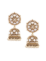 Women's Gold Tone Heart Shape Kundan Traditional Beaded Jhumka Earring-ZPFK16737