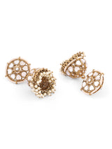 Women's Gold Tone Heart Shape Kundan Traditional Beaded Jhumka Earring-ZPFK16737