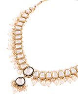 Women's Gold Tone Kundan & Pearls Long Bridal Necklace Earring Maangtikka & Ring Set-ZPFK16756