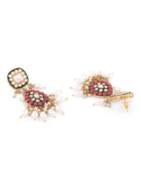 Women's Rani Pink & Green Enamel Kundan & Beads Bridal Choker Necklace Earring & Maangtikka Set-ZPFK16758