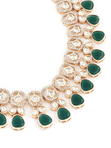 Women's Green Kundan Stones with Austrian Diamonds Necklace Earring and Ring Set