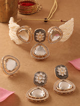 Women's Gold Tone Dazzling Stones and Austrian Diamonds Choker Necklace Earring with Ring Set