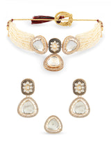 Women's Gold Tone Dazzling Stones and Austrian Diamonds Choker Necklace Earring with Ring Set