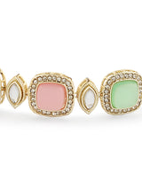 Women's Multicolor Kundan & Austrian Diamond Choker Necklace Earring & Ring Set-ZPFK16770