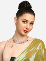 Women's Green Kundan & Dazzling Austrian Diamonds Necklace Earring & Ring Set