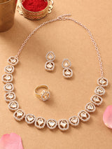 Women's Gold Tone Kundan and Dazzling Austrian Diamonds Necklace Earring and Ring Set