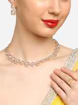 Women's Gold Tone Kundan and Dazzling Austrian Diamonds Necklace Earring and Ring Set