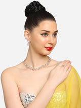 Women's Gold Tone Kundan and Dazzling Austrian Diamonds Necklace Earring and Ring Set