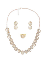 Women's Gold Tone Kundan and Dazzling Austrian Diamonds Necklace Earring and Ring Set