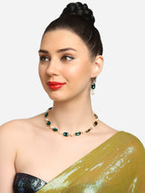 Women's Green Artificial Stones & Pearls Contemporary Necklace & Earring Set-ZPFK16811