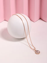 Women's Rose Gold Contemporary Austrian Diamond Embellished Drop Shape Pendant & Chain-ZPFK16812