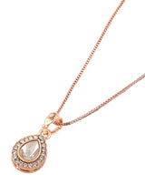 Women's Rose Gold Contemporary Austrian Diamond Embellished Drop Shape Pendant & Chain-ZPFK16812