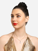 Women's Rose Gold Contemporary Austrian Diamond Embellished Drop Shape Pendant & Chain-ZPFK16812