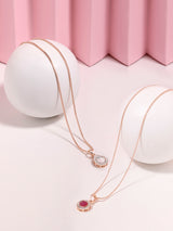 Women's Rose Gold Austrian Diamond Embellished Drop Shape Pendant and Chain - Pack of 2