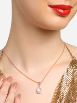 Women's Rose Gold Austrian Diamond Embellished Drop Shape Pendant and Chain - Pack of 2