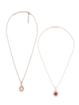 Women's Rose Gold Austrian Diamond Embellished Drop Shape Pendant and Chain - Pack of 2