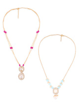 Women's Combo of 2 Turquoise Blue & Purple Austrian Diamonds & Beads Embellished Necklace Set-ZPFK16838