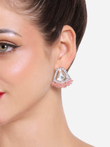 Women's Pink and Off White Austrian Diamonds with Pearls Ethnic Studs Earrings - Pack of 2
