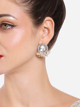Women's Pink and Off White Austrian Diamonds with Pearls Ethnic Studs Earrings - Pack of 2