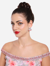 Women's Pink and Off White Austrian Diamonds with Pearls Ethnic Studs Earrings - Pack of 2