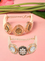 Women's Combo of 2 Gold Tone & Green Multistrand Kundan & Beads Ethnic Bracelet-ZPFK16845