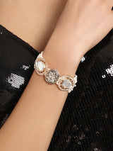 Women's Combo of 2 Gold Tone & Green Multistrand Kundan & Beads Ethnic Bracelet-ZPFK16845